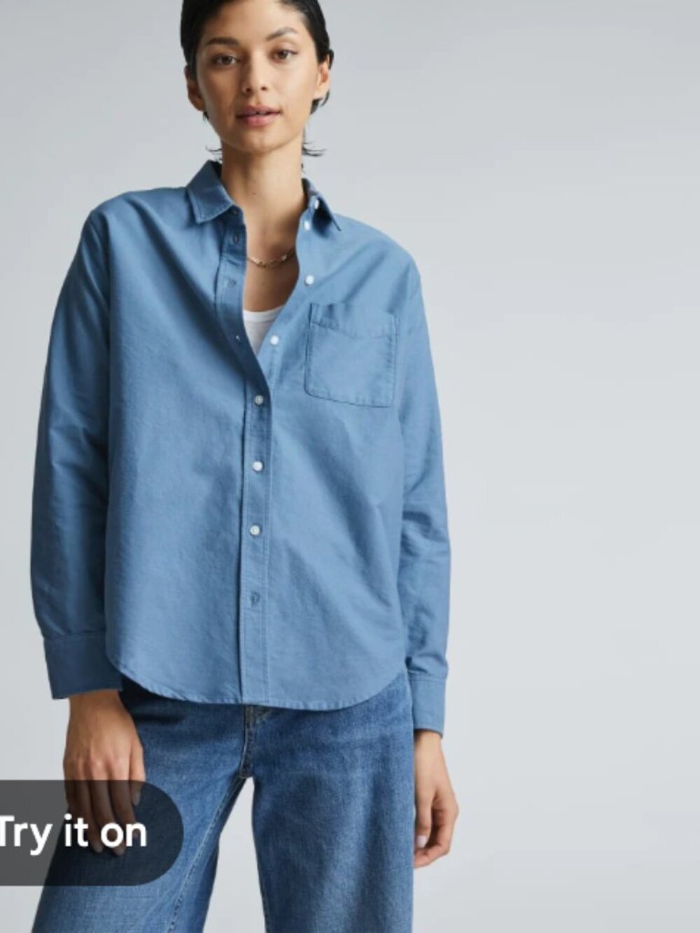 Everlane Must-Have Oxford Light blue Wash Denim Button-Up Shirt jean collared 12